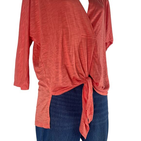 Sunday in Brooklyn 3/4 Sleeve Tie Front Hem Top Hi Lo Coral Orange Size XS - Picture 4 of 8
